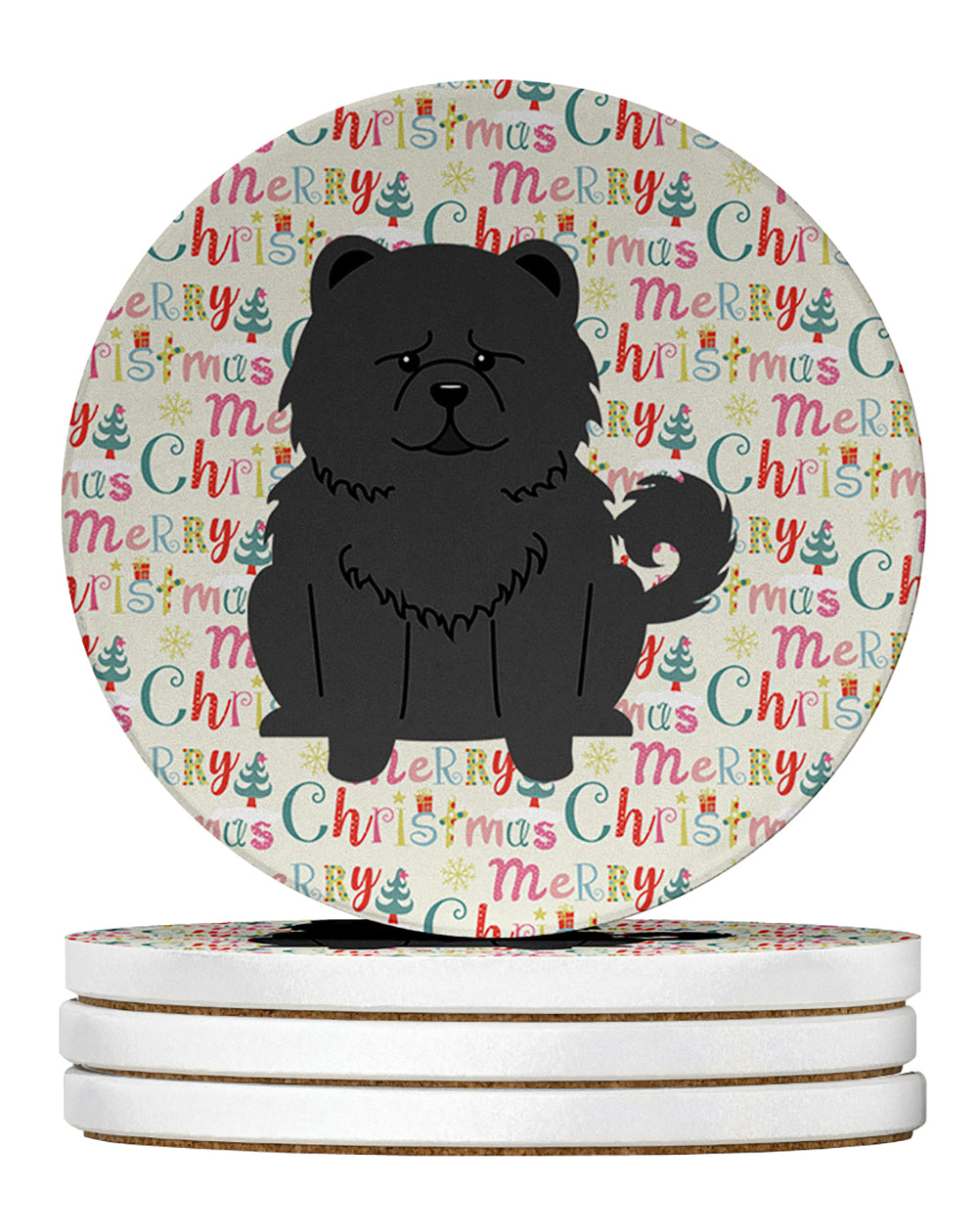 Buy this Merry Christmas Chow Chow Black Large Sandstone Coasters Pack of 4