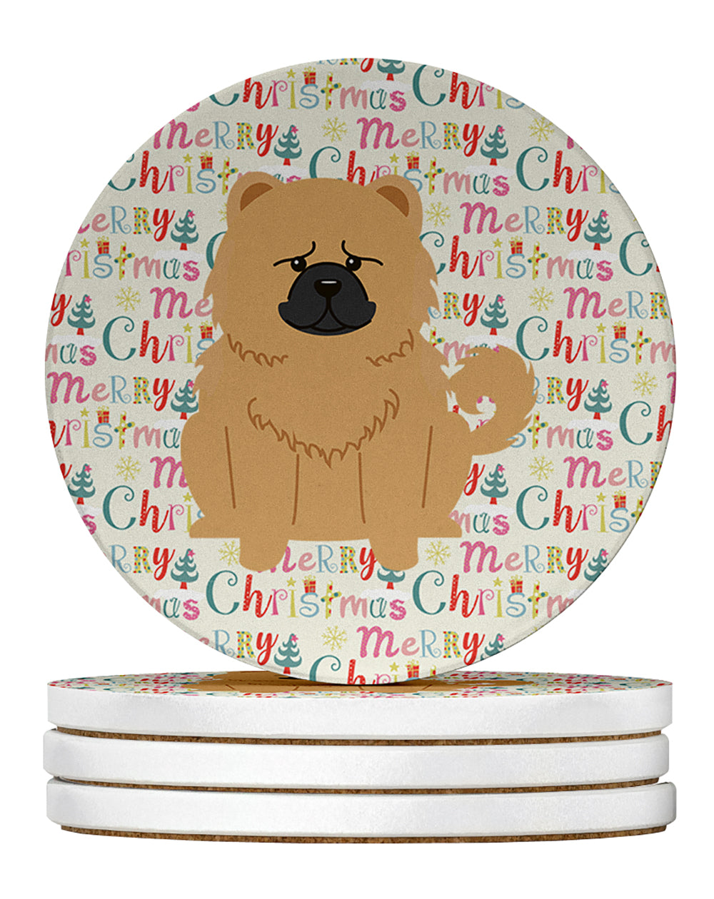Buy this Merry Christmas Chow Chow Cream Large Sandstone Coasters Pack of 4