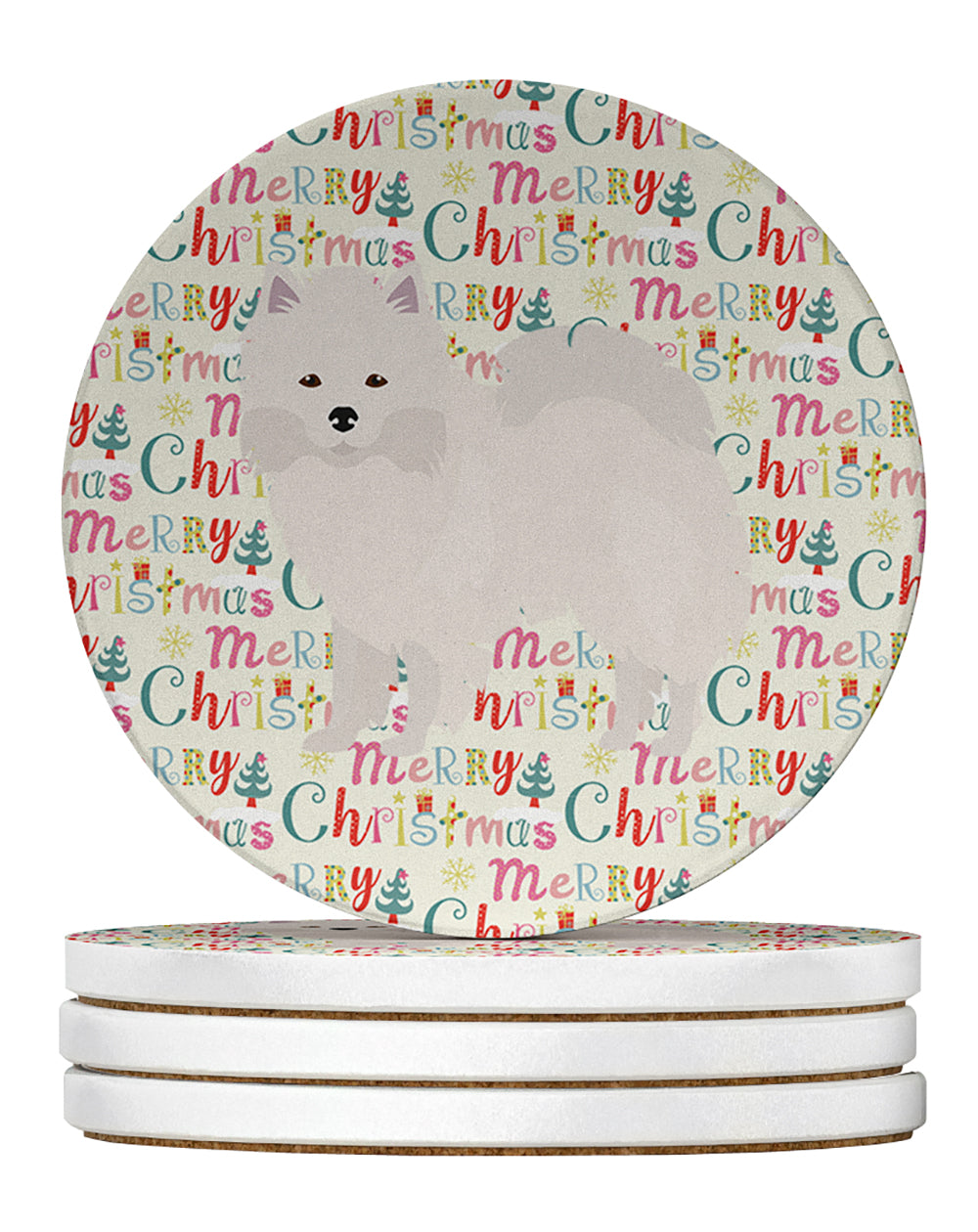 Buy this American Eskimo Merry Christmas Large Sandstone Coasters Pack of 4