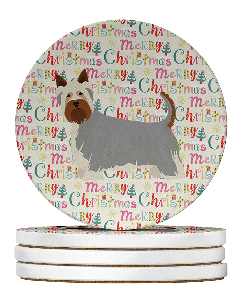Buy this Australian Silky Terrier #2 Merry Christmas Large Sandstone Coasters Pack of 4