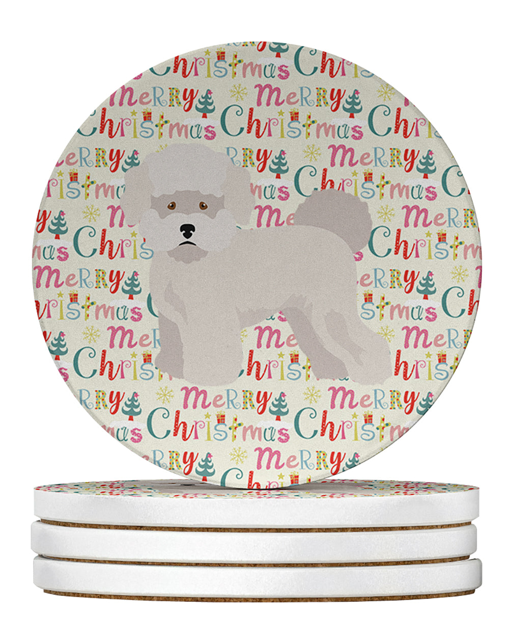 Buy this Bichon Frise #2 Merry Christmas Large Sandstone Coasters Pack of 4