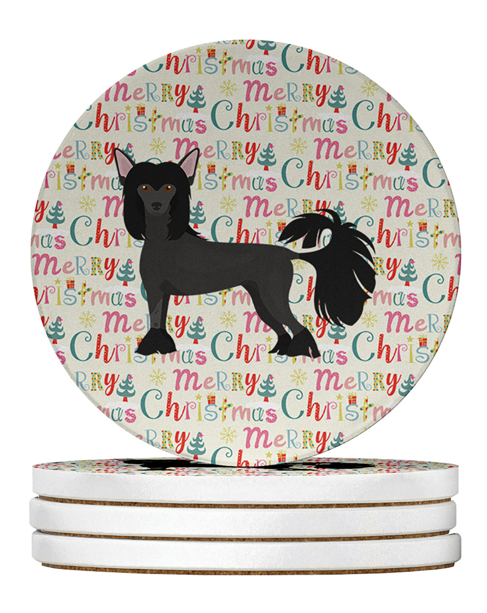 Buy this Chinese Crested #1 Merry Christmas Large Sandstone Coasters Pack of 4