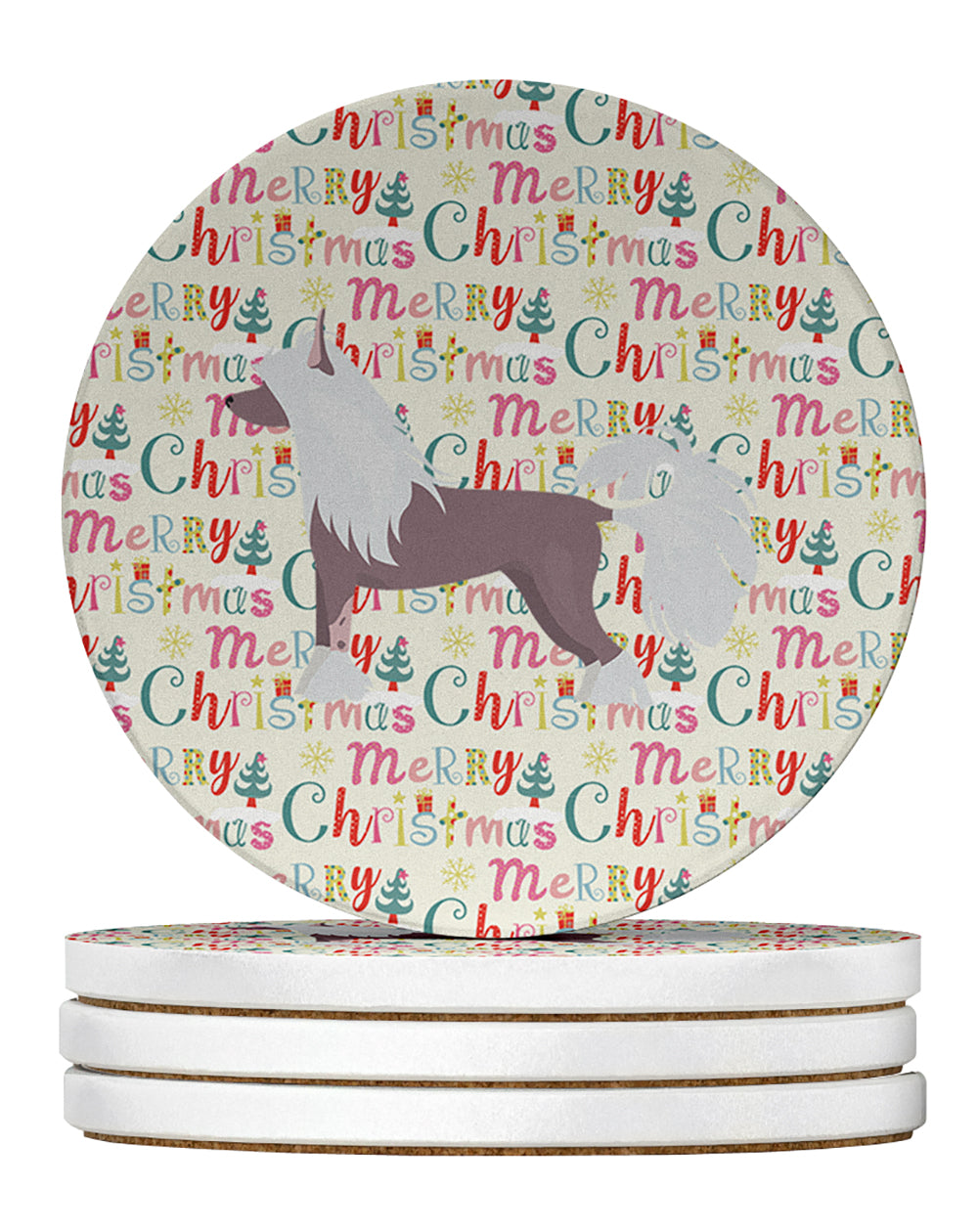 Buy this Chinese Crested #2 Merry Christmas Large Sandstone Coasters Pack of 4