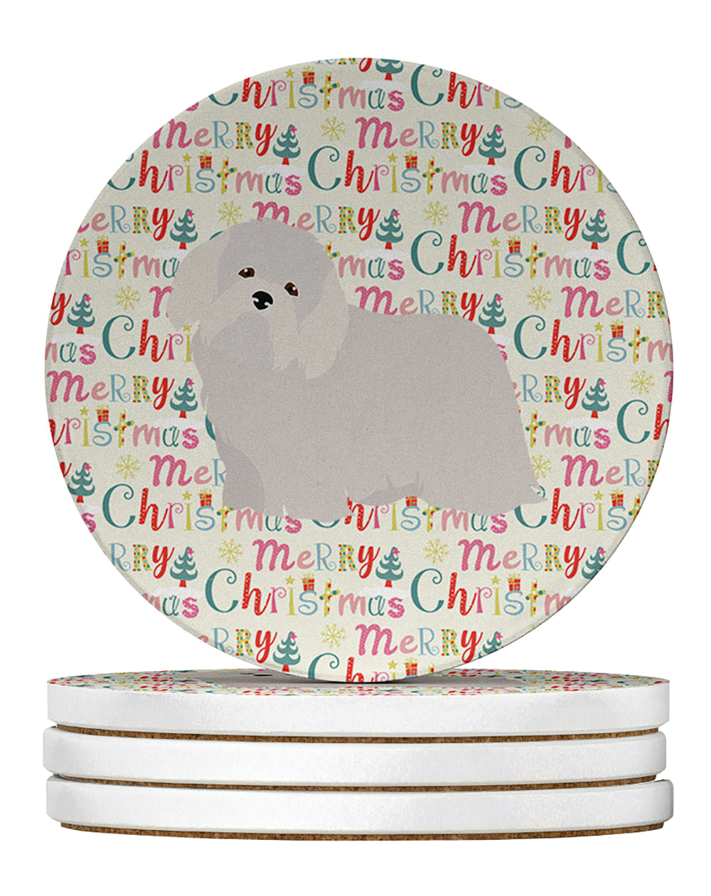 Buy this Coton de Tulear #2 Merry Christmas Large Sandstone Coasters Pack of 4