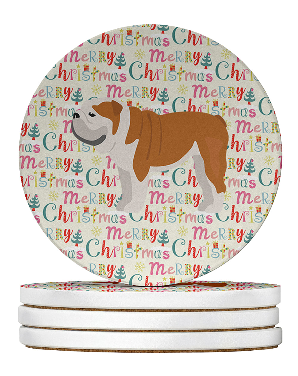 Buy this English Bulldog #1 Merry Christmas Large Sandstone Coasters Pack of 4
