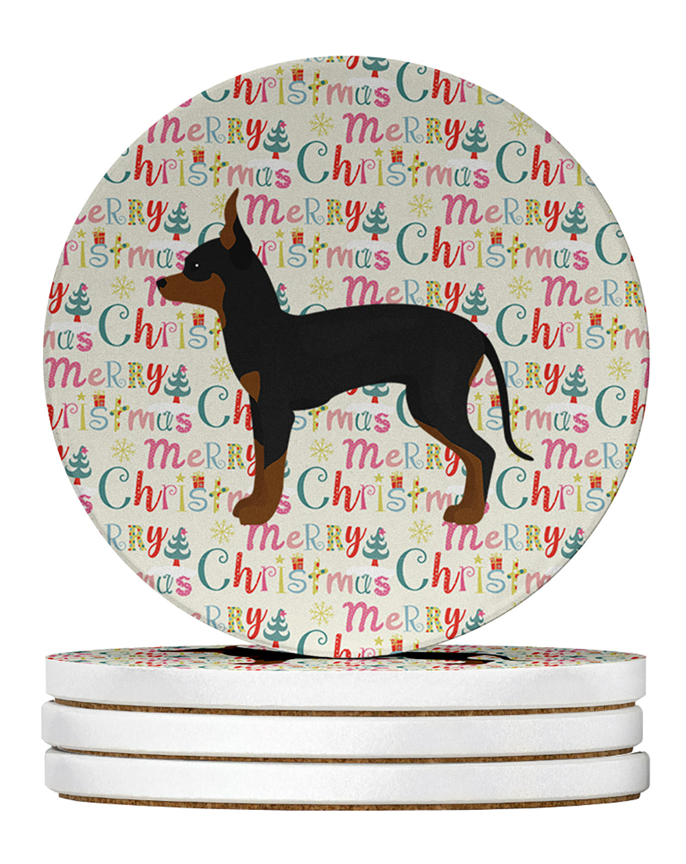 Buy this English Toy Terrier #1 Merry Christmas Large Sandstone Coasters Pack of 4