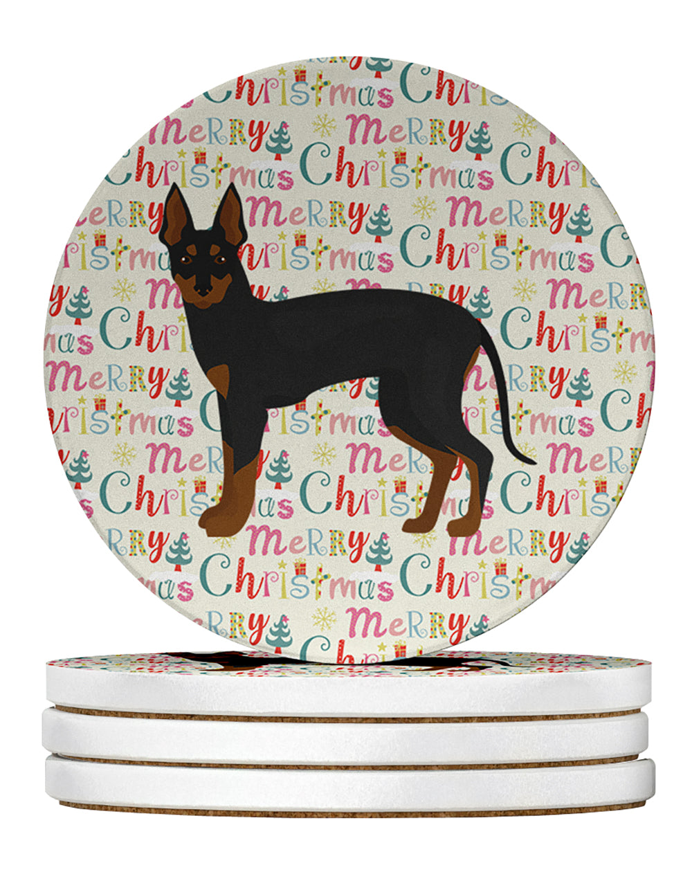 Buy this English Toy Terrier #2 Merry Christmas Large Sandstone Coasters Pack of 4