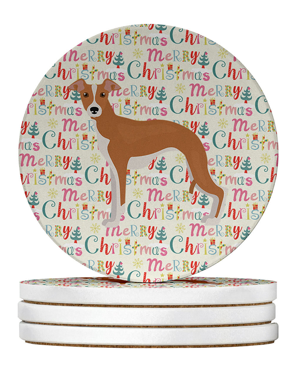 Buy this Italian Greyhound #2 Merry Christmas Large Sandstone Coasters Pack of 4