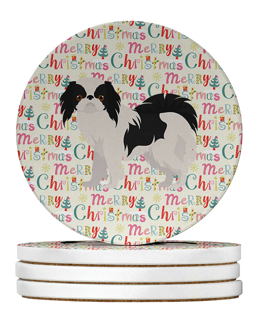 Buy this Japanese Chin #2 Merry Christmas Large Sandstone Coasters Pack of 4