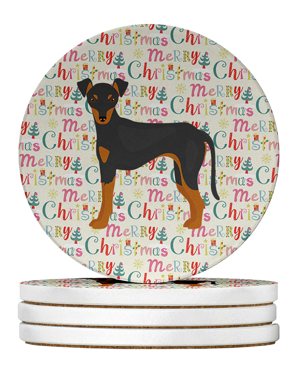 Buy this Manchester Terrier #2 Merry Christmas Large Sandstone Coasters Pack of 4