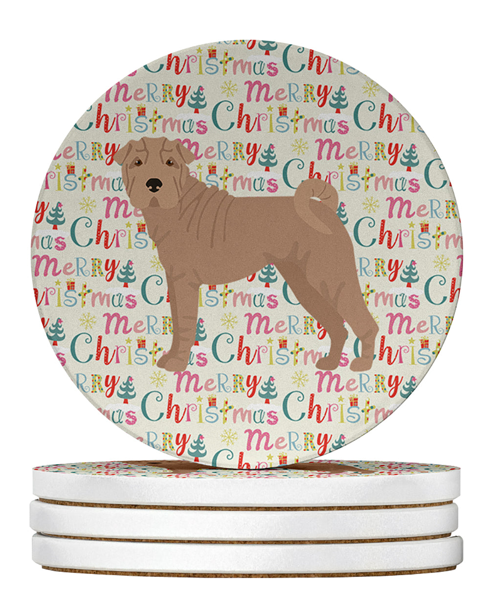 Buy this Shar Pei #2 Merry Christmas Large Sandstone Coasters Pack of 4