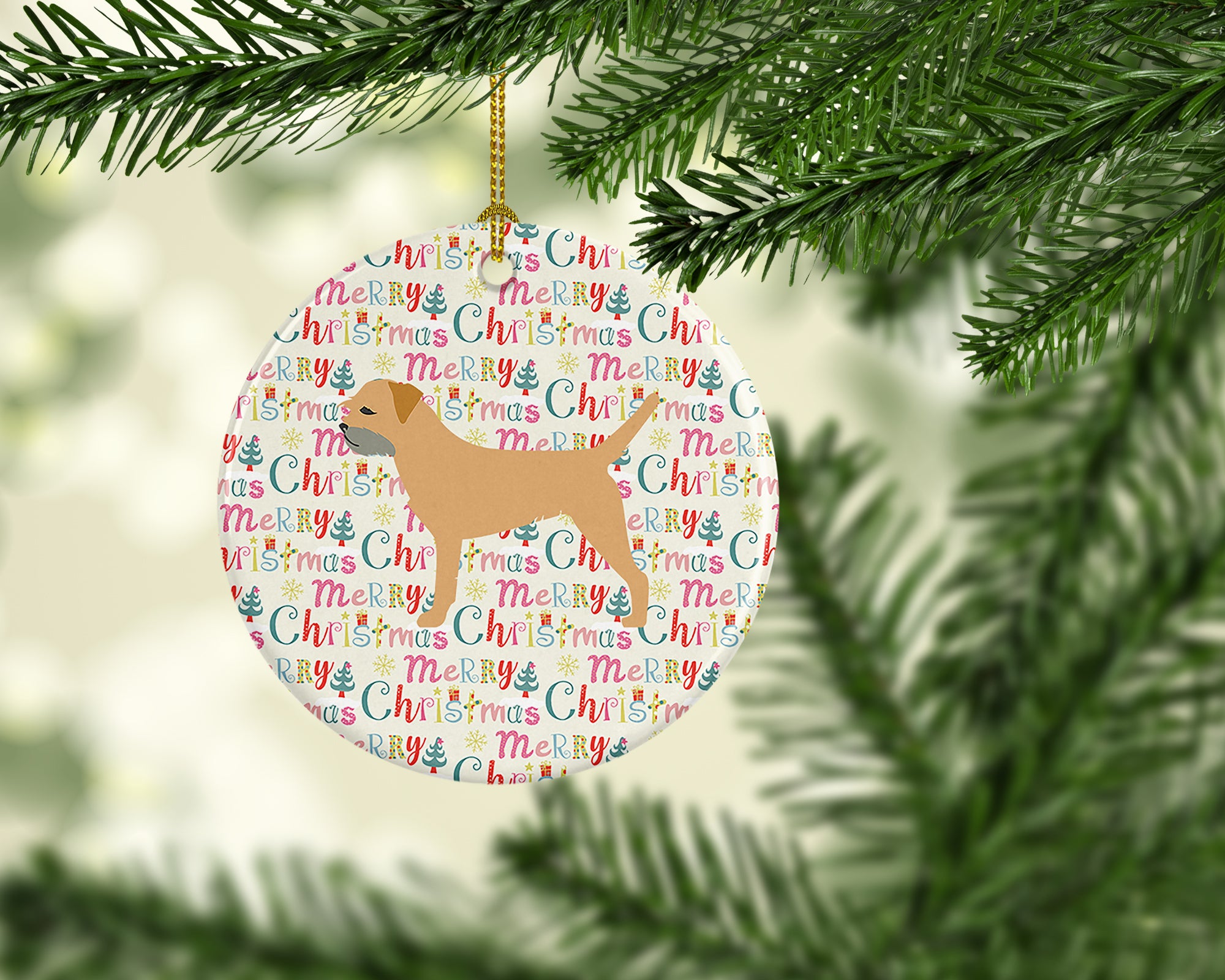 Border Terrier Merry Christmas Ceramic Ornament - the-store.com