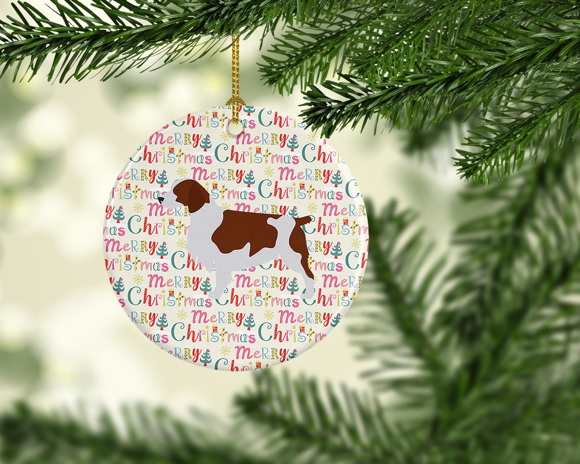 Welsh Springer Spaniel Merry Christmas Ceramic Ornament - the-store.com