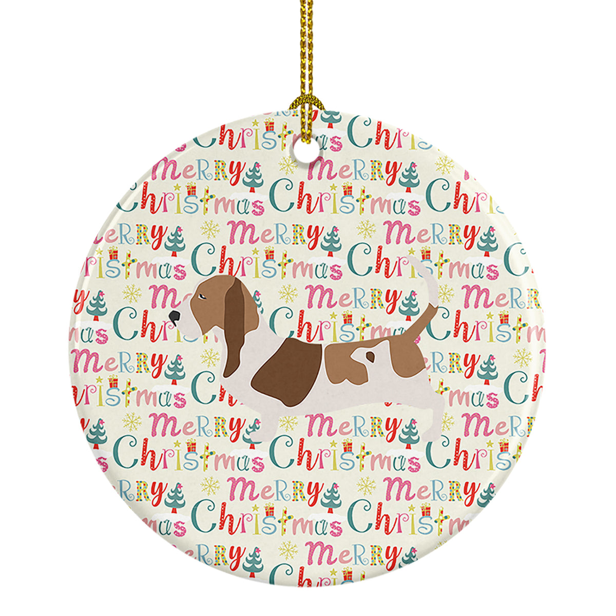 Buy this Basset Hound Merry Christmas Ceramic Ornament