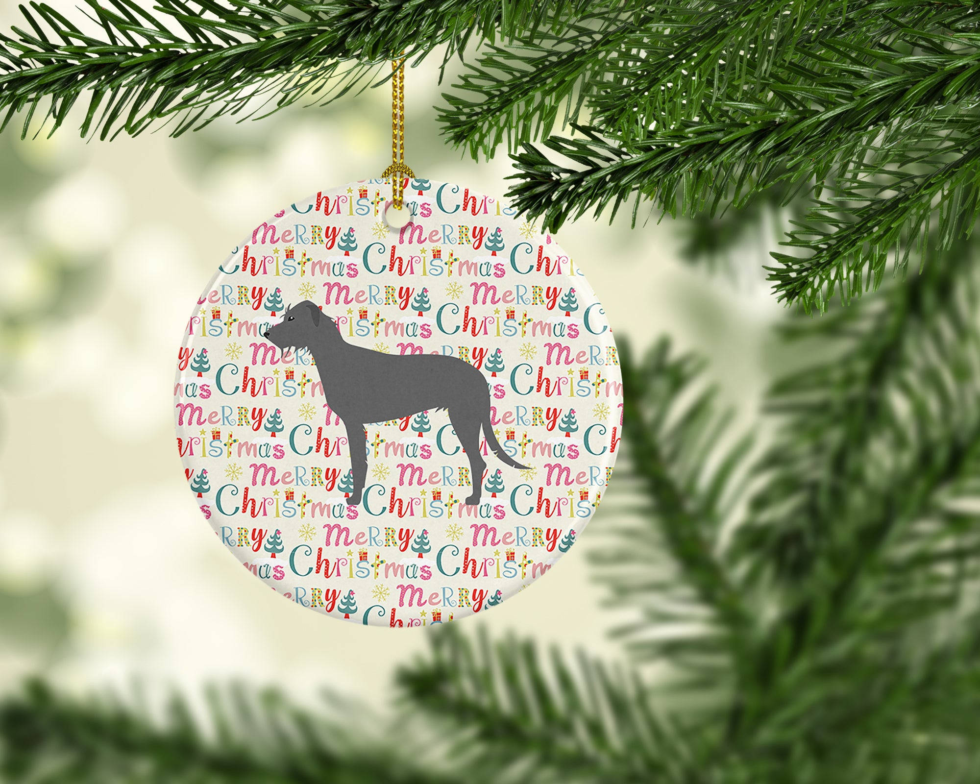 Buy this Irish Wolfhound Merry Christmas Ceramic Ornament