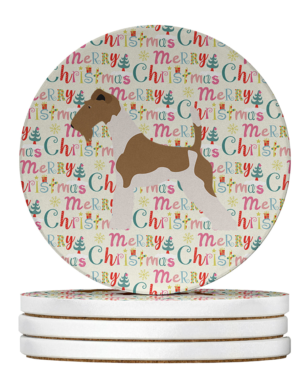 Buy this Wire Fox Terrier Merry Christmas Large Sandstone Coasters Pack of 4