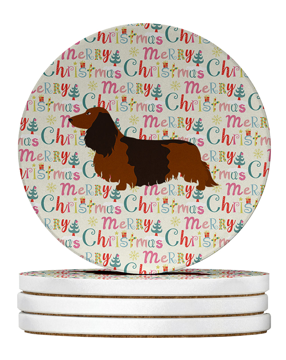Buy this Longhaired Dachshund Merry Christmas Large Sandstone Coasters Pack of 4