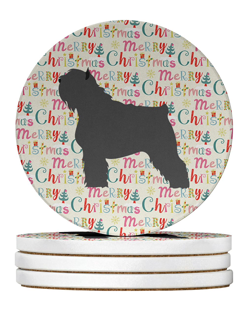 Buy this Bouvier des Flandres Merry Christmas Large Sandstone Coasters Pack of 4