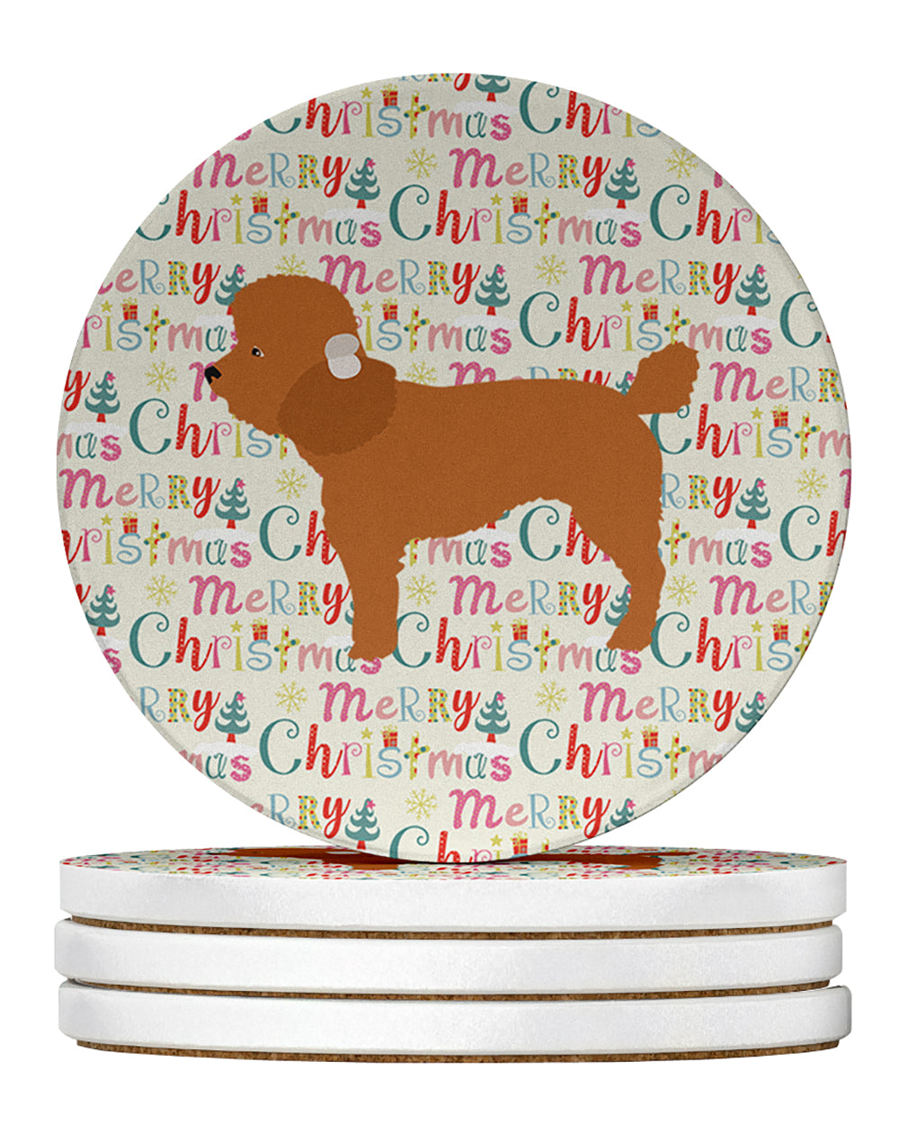 Caroline's Treasures Toy Poodle Merry Christmas Large Sandstone Coasters Pack of 4