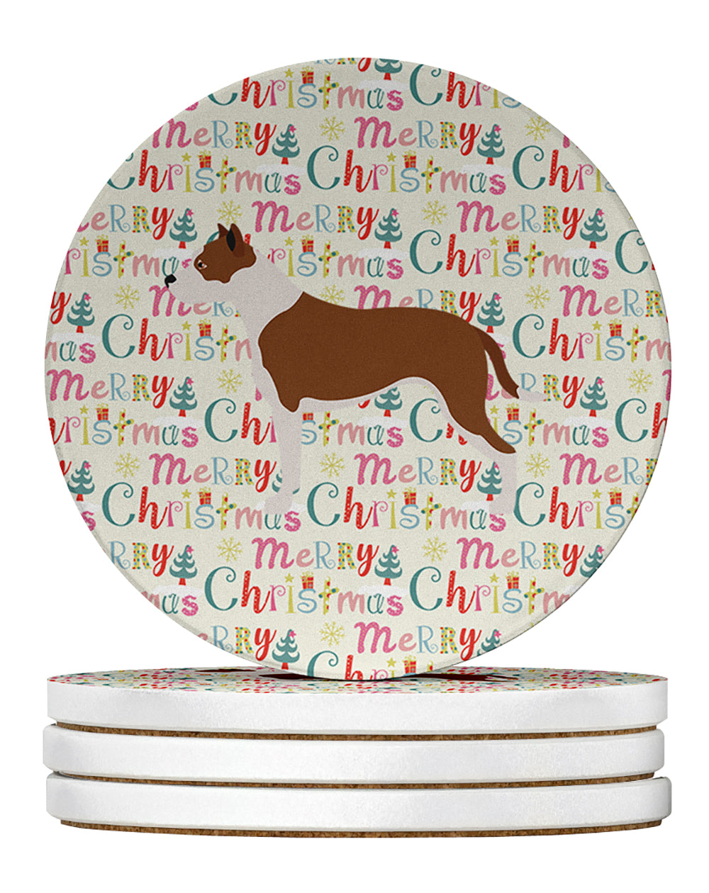 Buy this Pit Bull Terrier Merry Christmas Large Sandstone Coasters Pack of 4