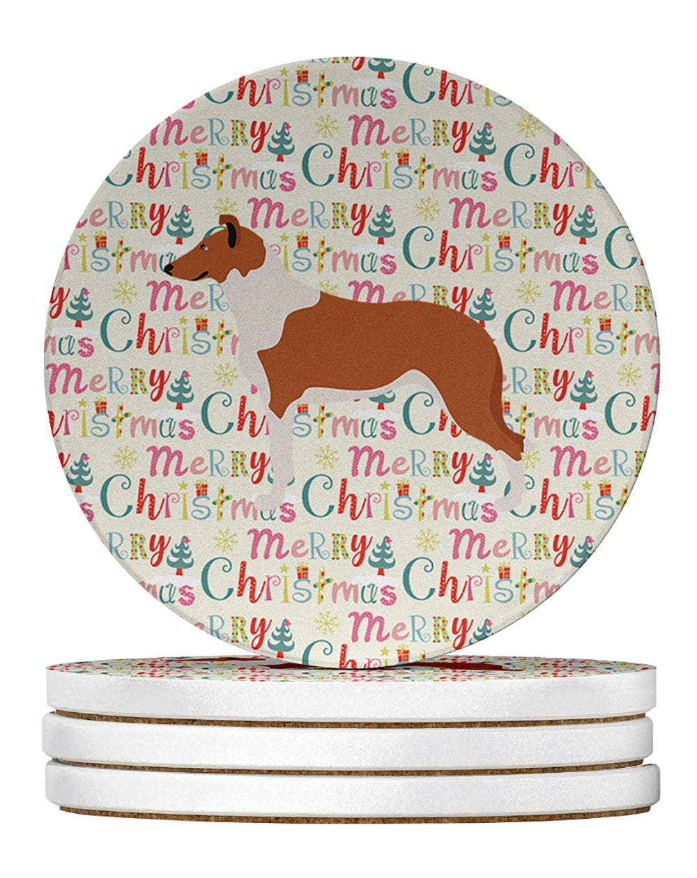 Buy this Smooth Collie Merry Christmas Large Sandstone Coasters Pack of 4