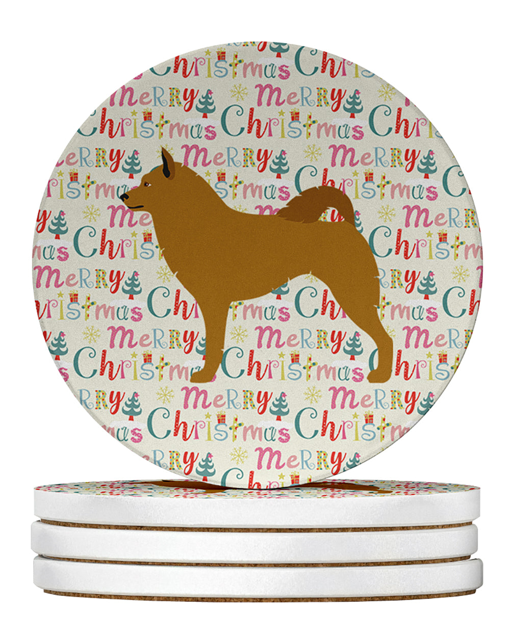 Buy this Finnish Spitz Merry Christmas Large Sandstone Coasters Pack of 4
