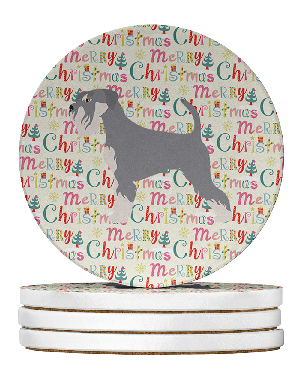 Caroline's Treasures Schnauzer Merry Christmas Large Sandstone Coasters Pack of 4