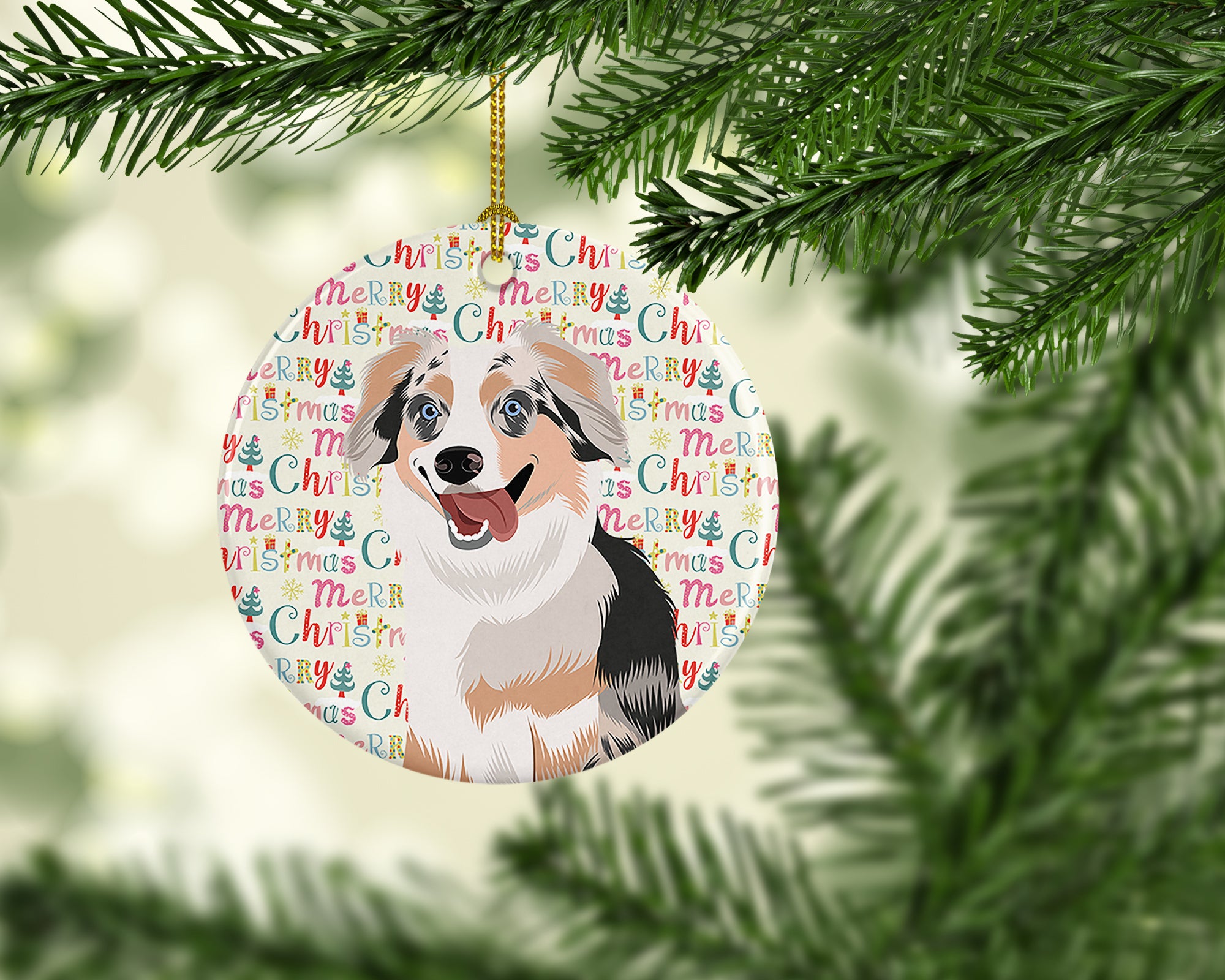 Australian Shepherd Blue Merle Puppy #1 Christmas Ceramic Ornament - the-store.com