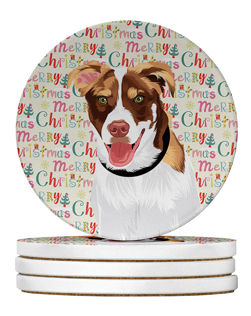 Buy this Australian Shepherd Red and White #2 Christmas Large Sandstone Coasters Pack of 4