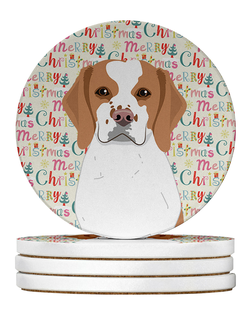 Buy this Beagle Red and White Red Ticked #1 Christmas Large Sandstone Coasters Pack of 4