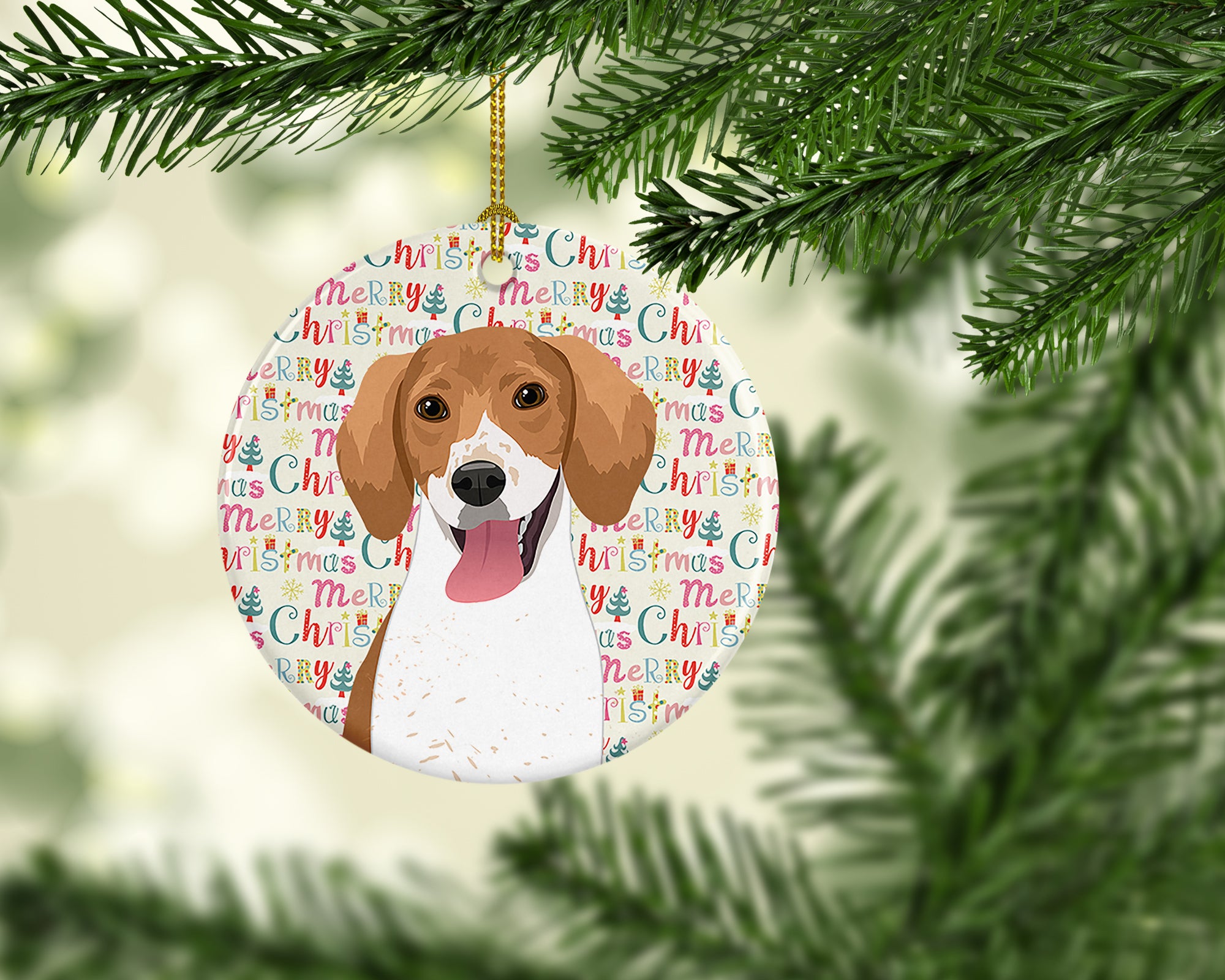 Beagle Red and White Red Ticked #2 Christmas Ceramic Ornament - the-store.com