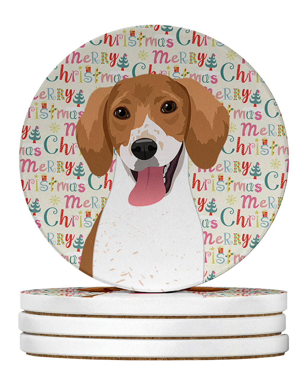 Buy this Beagle Red and White Red Ticked #2 Christmas Large Sandstone Coasters Pack of 4