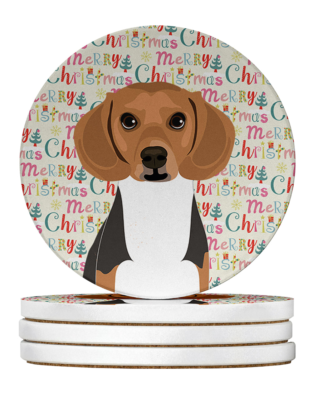 Buy this Beagle Tricolor #1 Christmas Large Sandstone Coasters Pack of 4