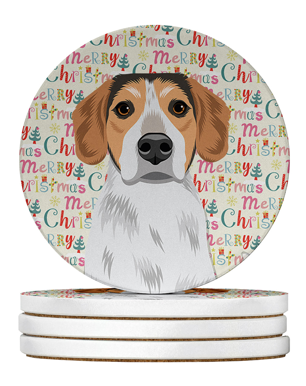 Buy this Beagle Tricolor #2 Christmas Large Sandstone Coasters Pack of 4