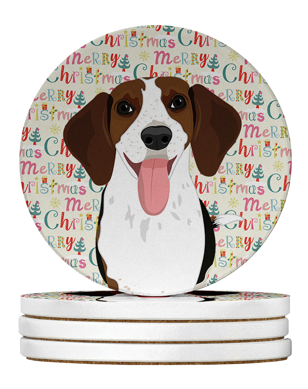 Buy this Beagle Tricolor Red Ticked #3 Christmas Large Sandstone Coasters Pack of 4