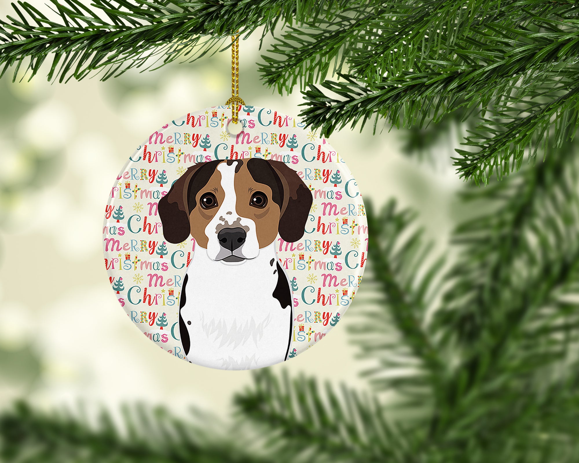 Beagle Tricolor Ticked Christmas Ceramic Ornament - the-store.com