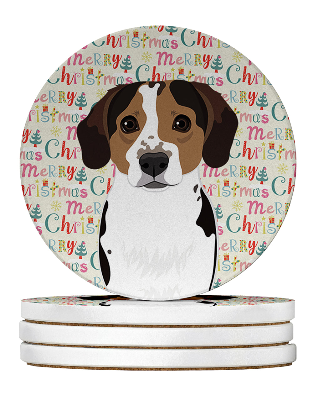 Buy this Beagle Tricolor Ticked Christmas Large Sandstone Coasters Pack of 4