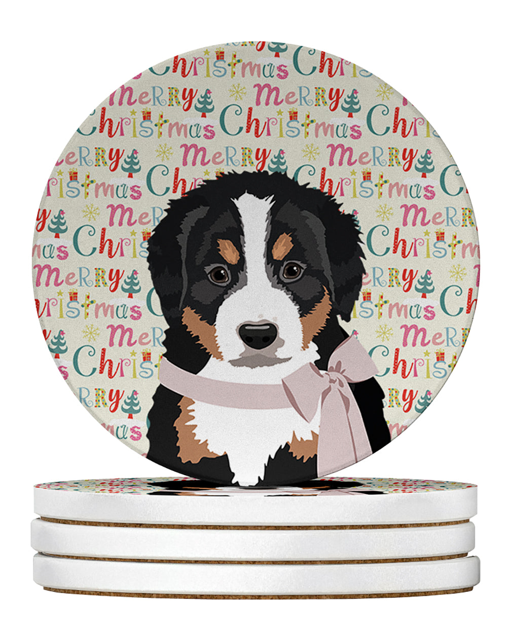 Buy this Bernese Mountain Dog Puppy #1 Christmas Large Sandstone Coasters Pack of 4