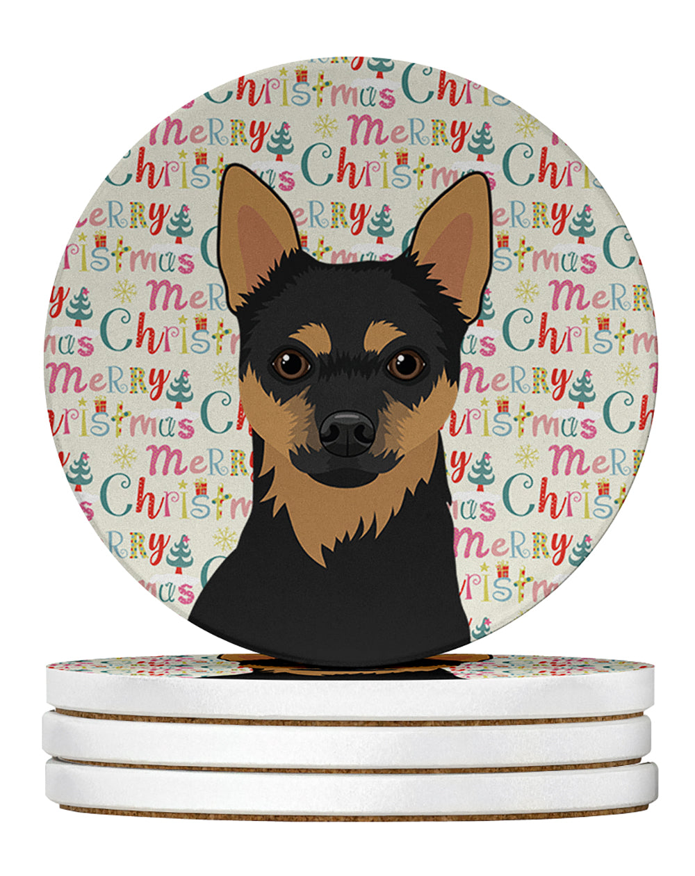 Buy this Chihuahua Black and Tan #1 Christmas Large Sandstone Coasters Pack of 4