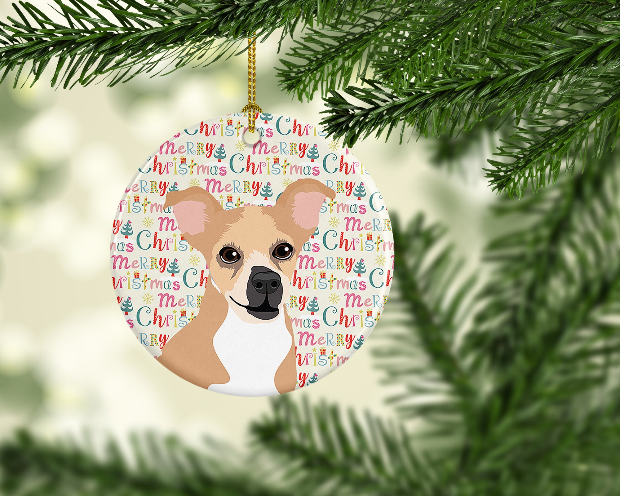 Buy this Chihuahua Gold and White Christmas Ceramic Ornament