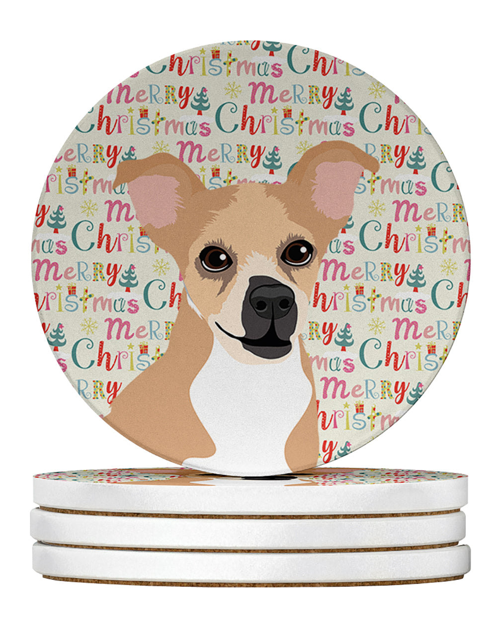 Buy this Chihuahua Gold and White Christmas Large Sandstone Coasters Pack of 4