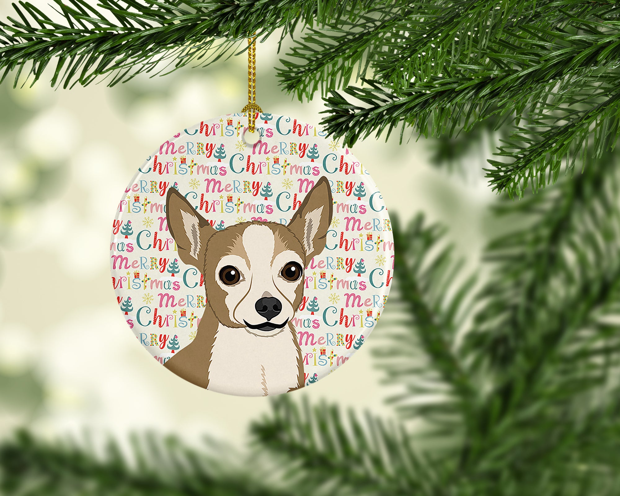 Buy this Chihuahua Silver and Tan Christmas Ceramic Ornament