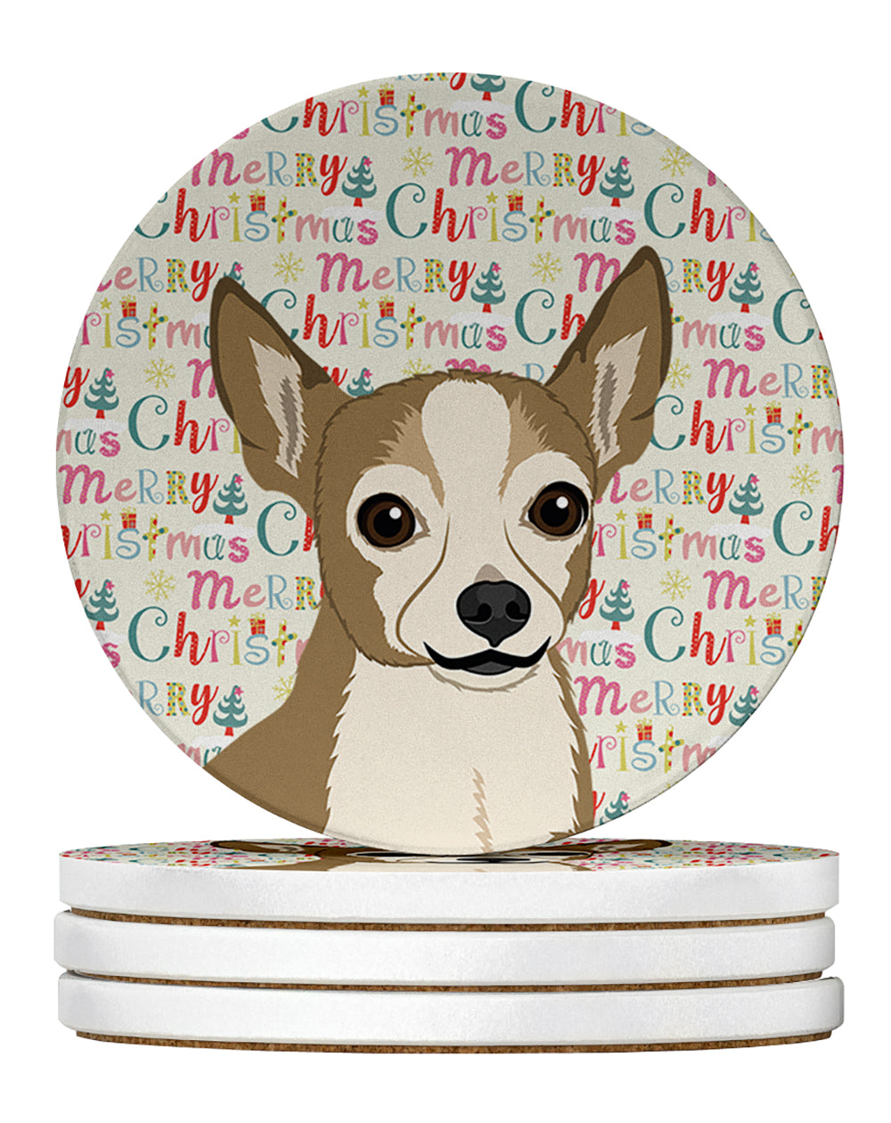 Buy this Chihuahua Silver and Tan Christmas Large Sandstone Coasters Pack of 4