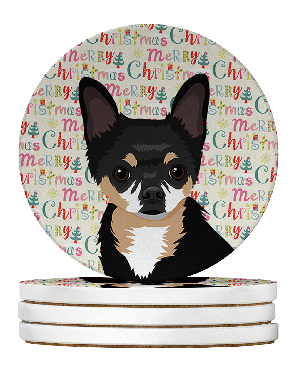 Buy this Chihuahua Tricolor #2 Christmas Large Sandstone Coasters Pack of 4