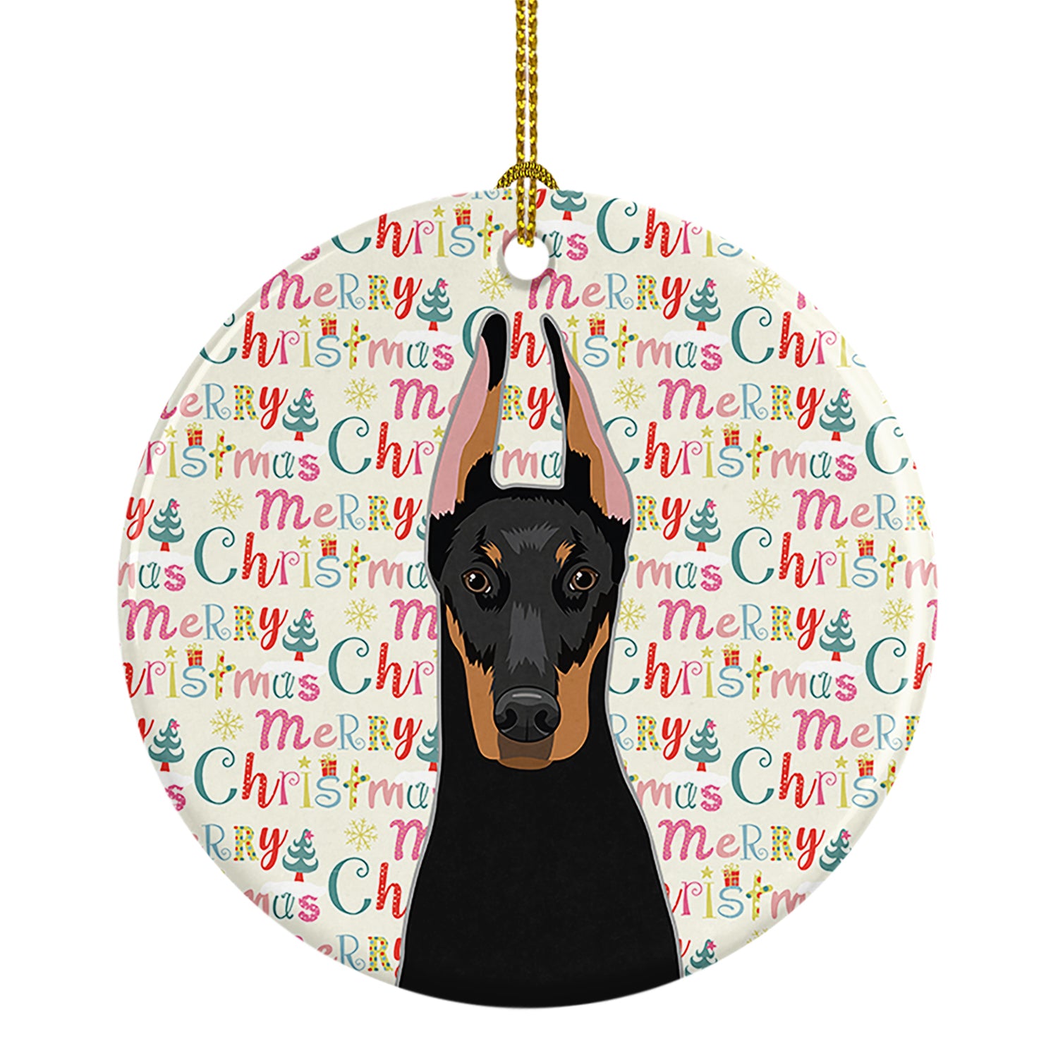 Buy this Doberman Pinscher Black and Rust Cropped Ears Christmas Ceramic Ornament