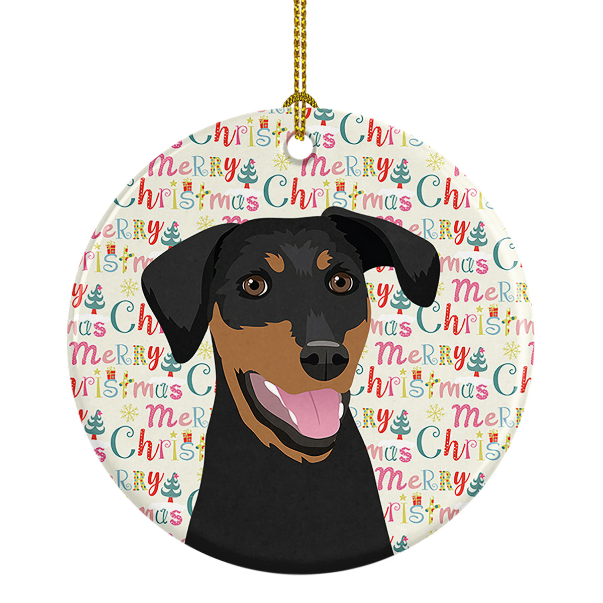 Buy this Doberman Pinscher Black and Rust Natural Ears #1 Christmas Ceramic Ornament