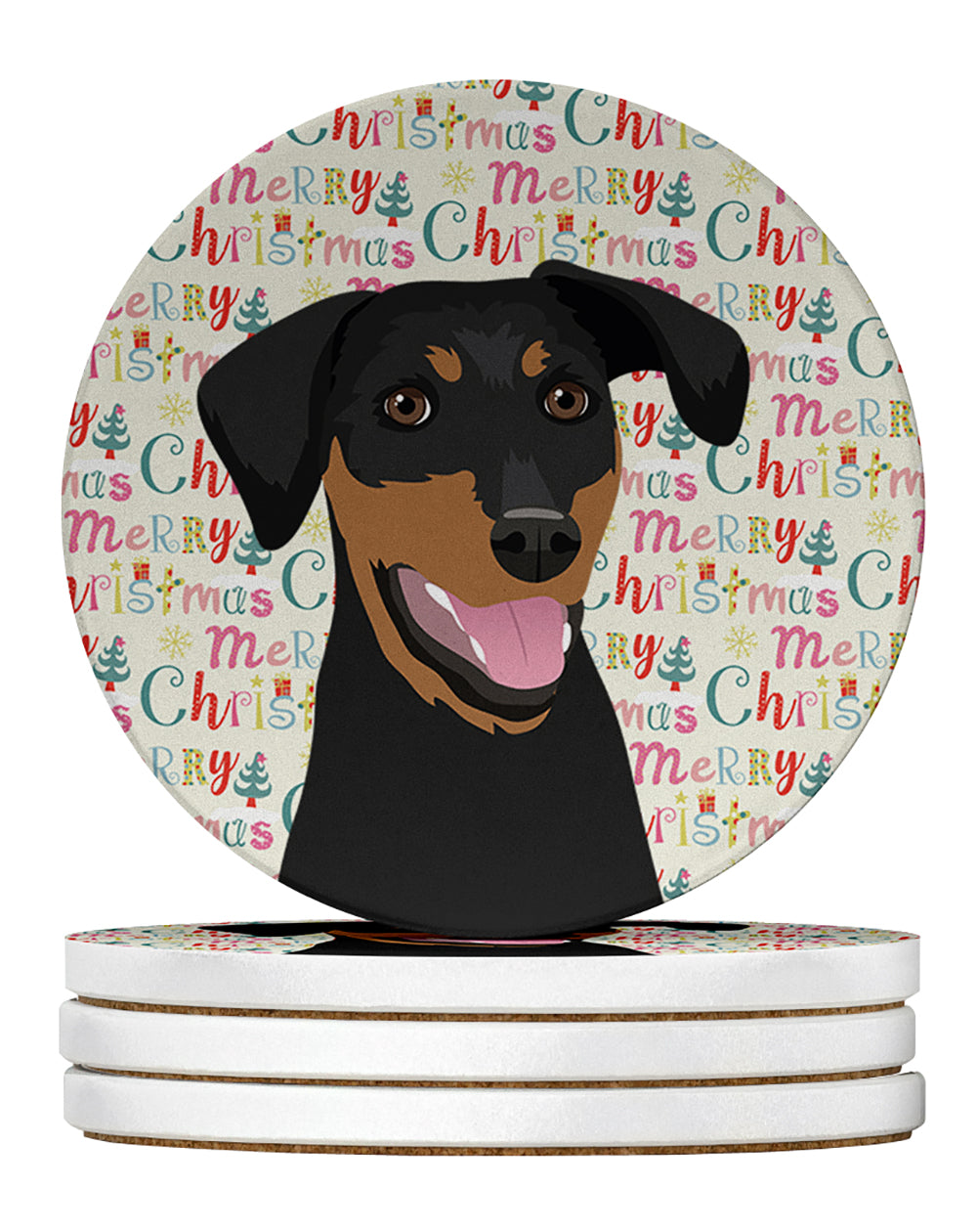 Buy this Doberman Pinscher Black and Rust Natural Ears #1 Christmas Large Sandstone Coasters Pack of 4