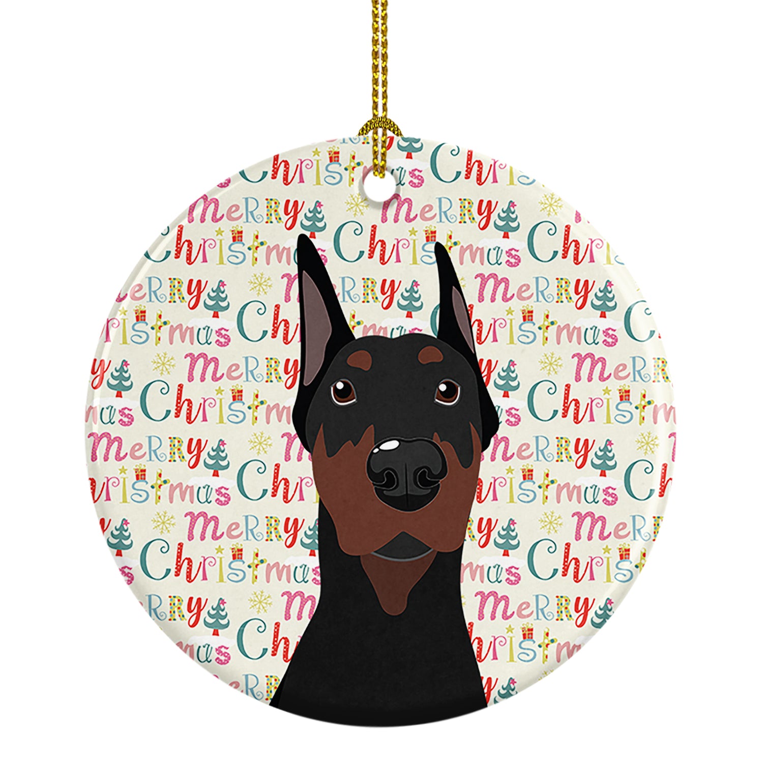 Buy this Doberman Pinscher Black Cropped Ears Christmas Ceramic Ornament