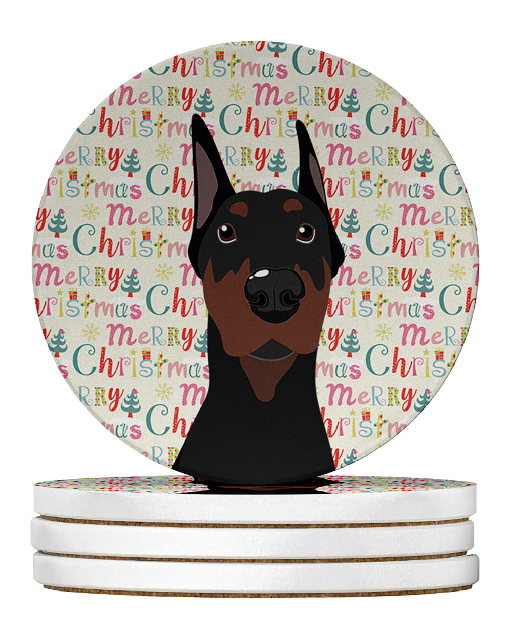 Buy this Doberman Pinscher Black Cropped Ears Christmas Large Sandstone Coasters Pack of 4