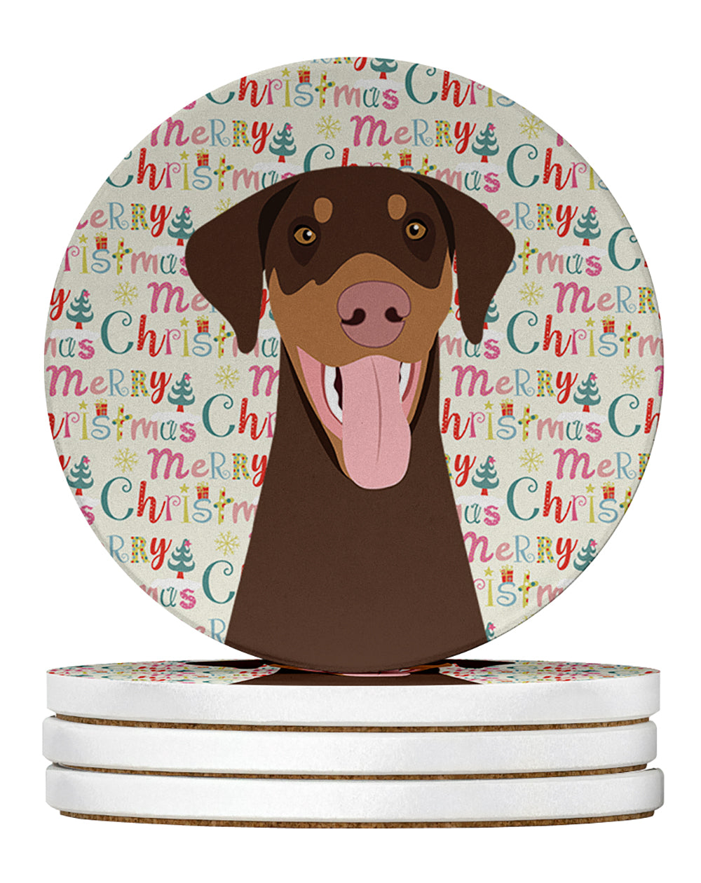 Buy this Doberman Pinscher Red and Rust Natural Ears #1 Christmas Large Sandstone Coasters Pack of 4
